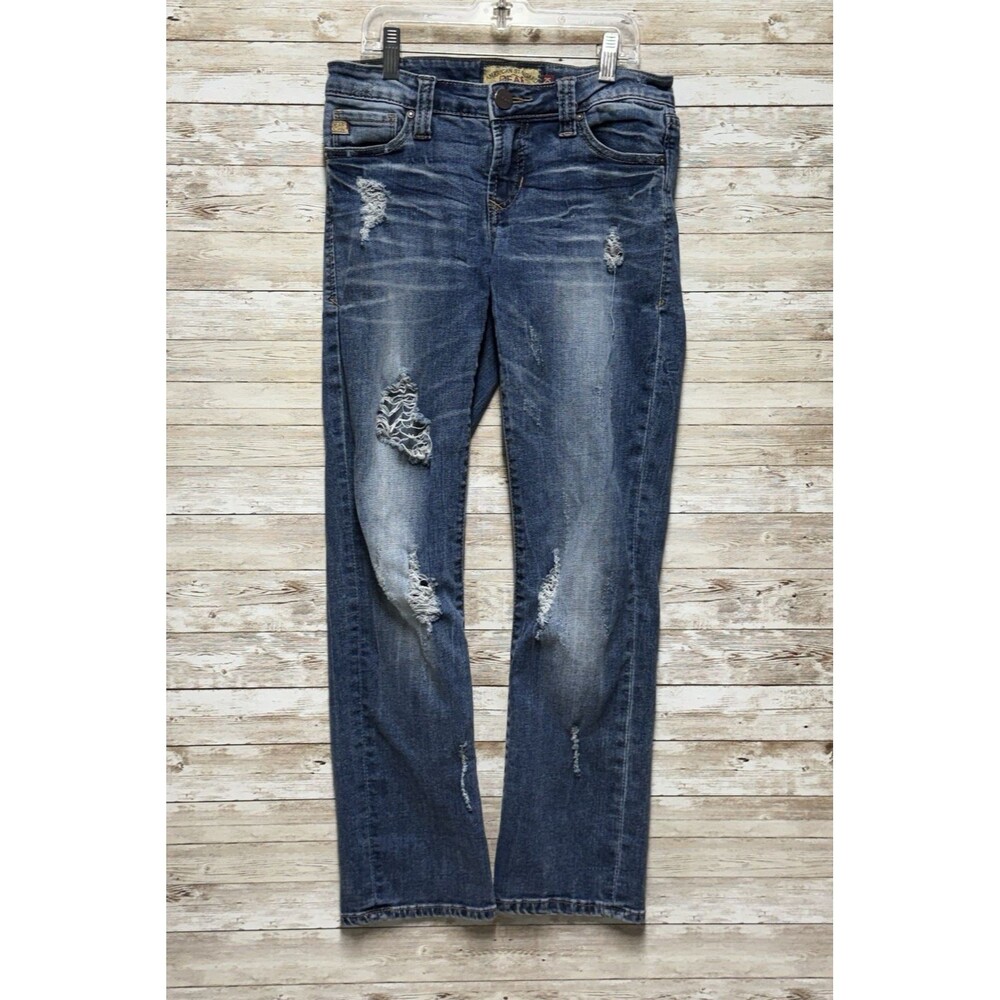 Dear John Playback Cuffed Cropped Straight Leg Jeans Raw Hem Womens 28